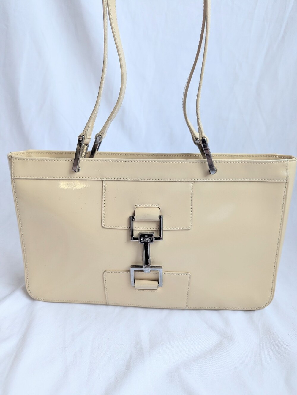 Gucci Jackie Patent Leather Shoulder Bag Cream Ivory Vintage